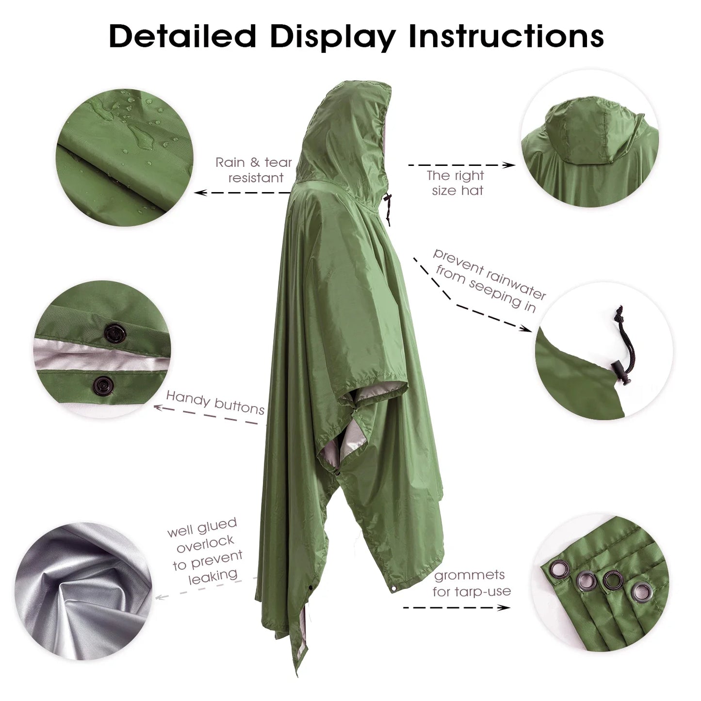 Portable 3 In 1Hiking Camping Poncho