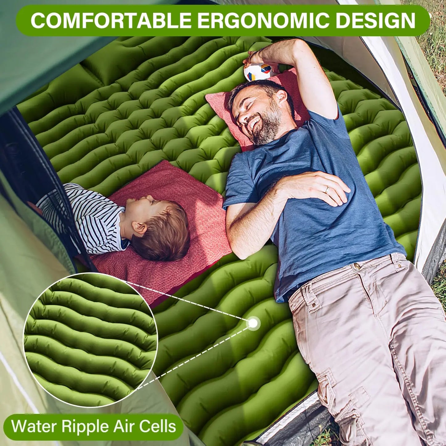 Inflatable 2 Person Sleeping Pad with Pillow