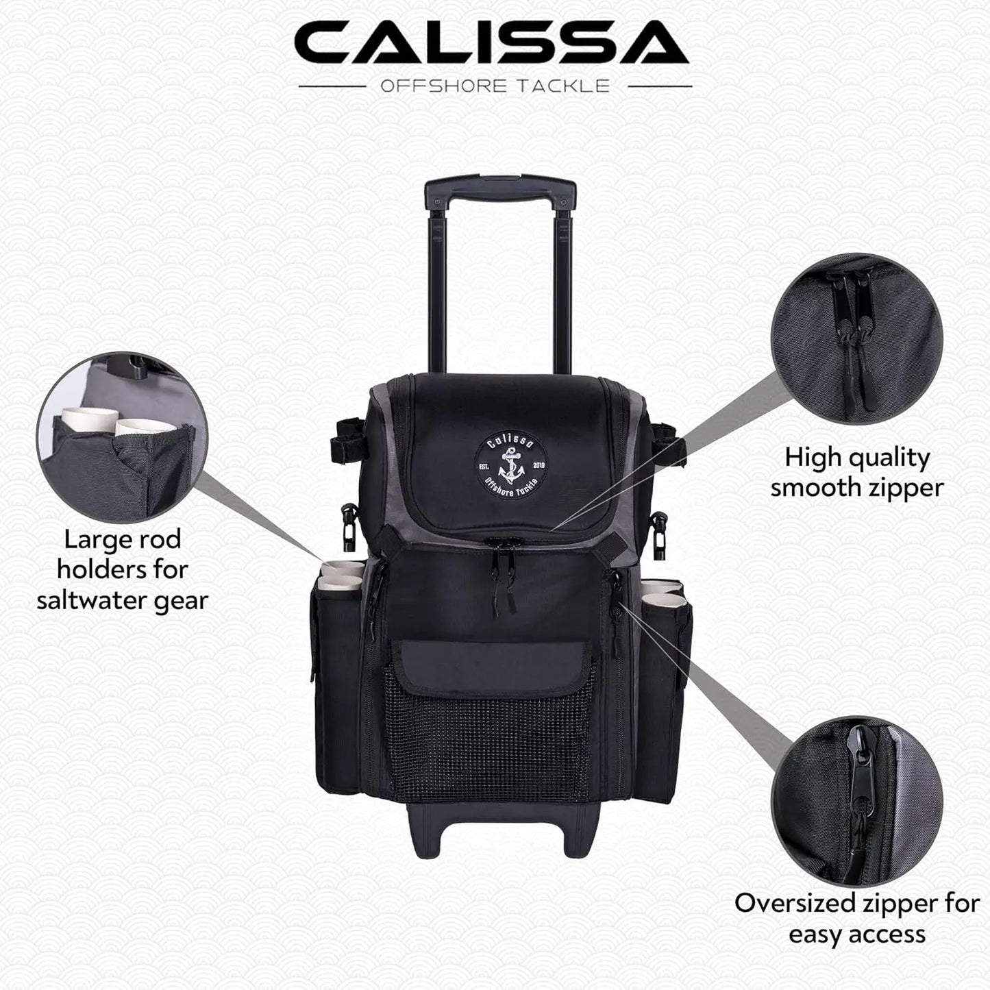 Rolling Waterproof Fishing Backpack with Rod Holders