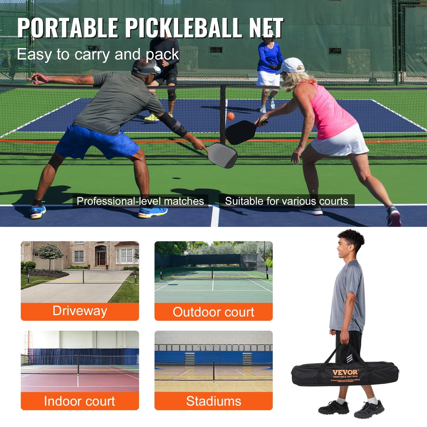 Portable Pickleball with Set Bag Balls Paddles