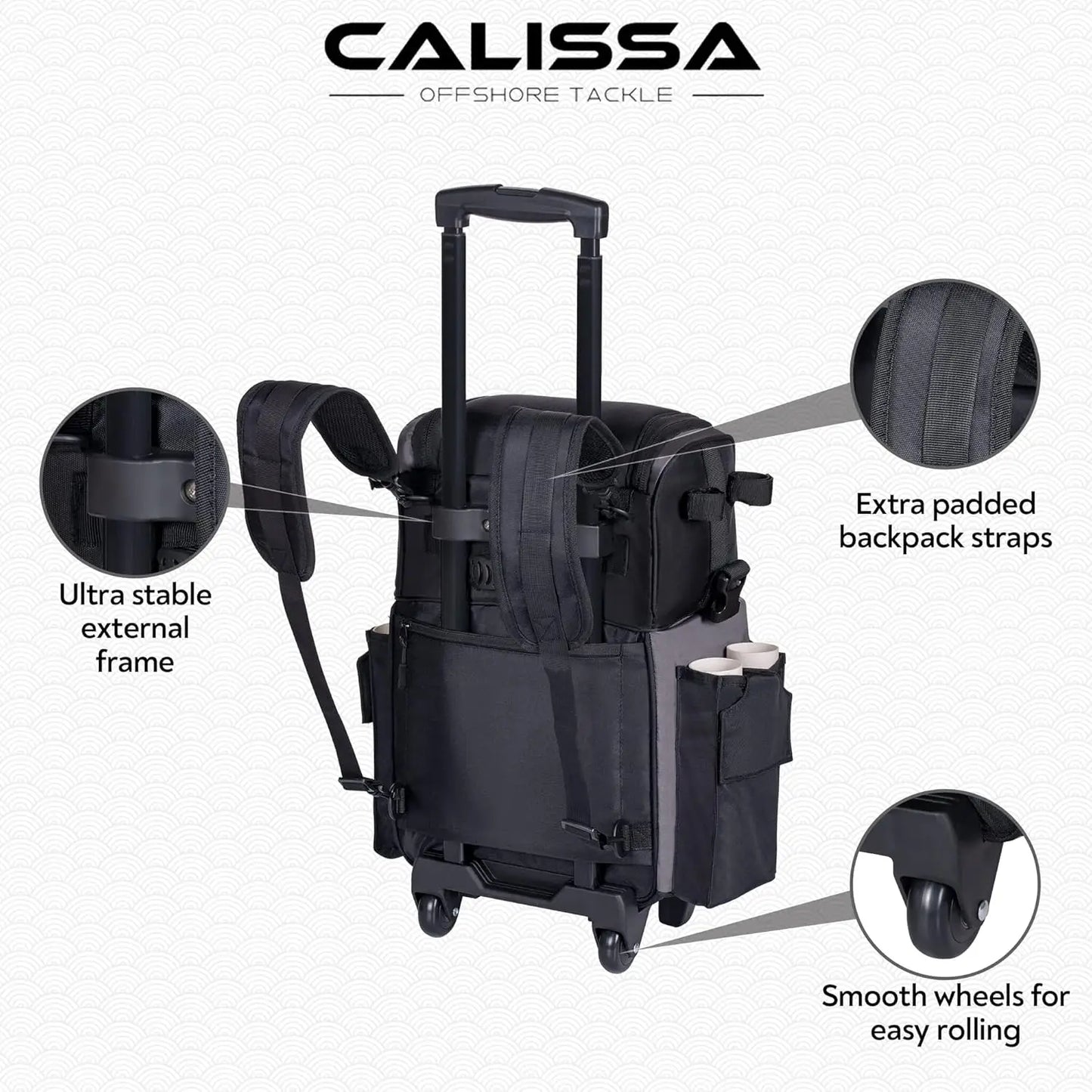 Rolling Waterproof Fishing Backpack with Rod Holders
