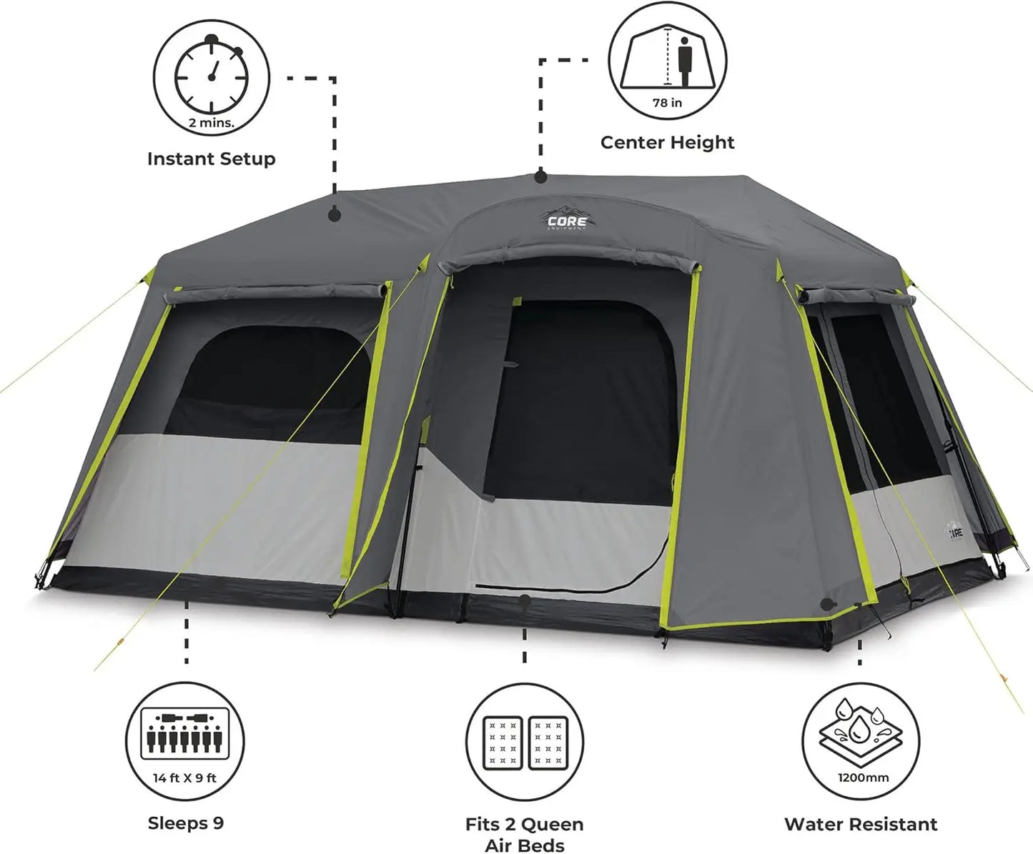 Multi Room Tent for Family with Full Rainfly