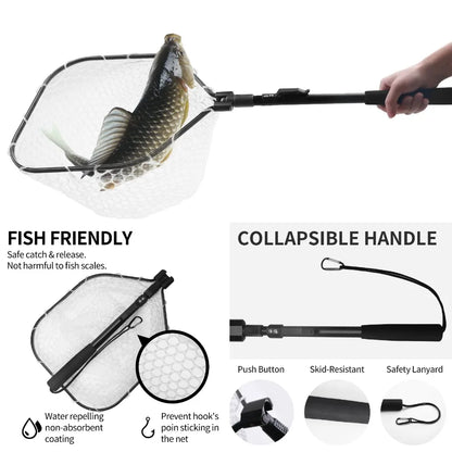 Portable Fly Fishing Net With Collapsible Handle