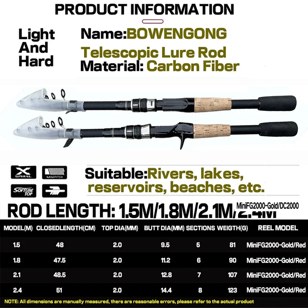 Collapsible Baitcasting Fishing Rod Real Combo