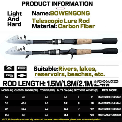 Collapsible Baitcasting Fishing Rod Real Combo