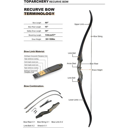 60'' Archery Recurve Hunting Bow and Arrow Set