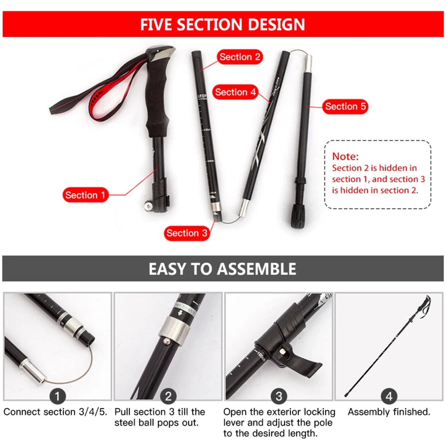 Lightweight Collapsible Five-fold Trekking Pole