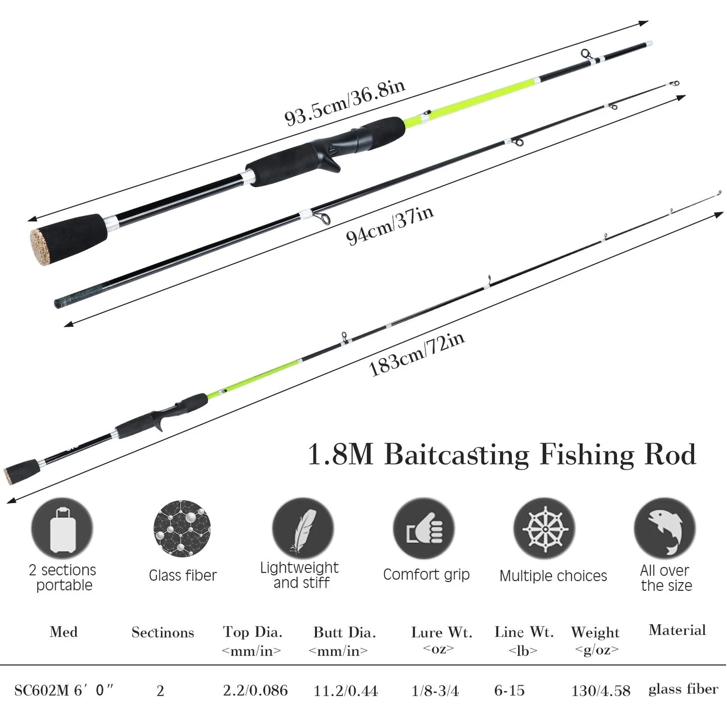 2 Section Travel Spinning Fishing Rod