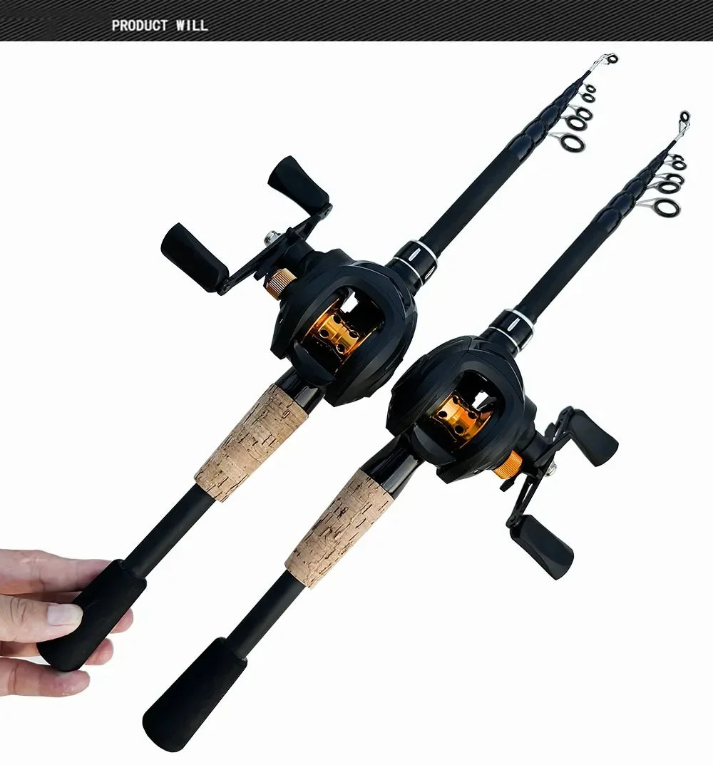 Collapsible Baitcasting Fishing Rod Real Combo