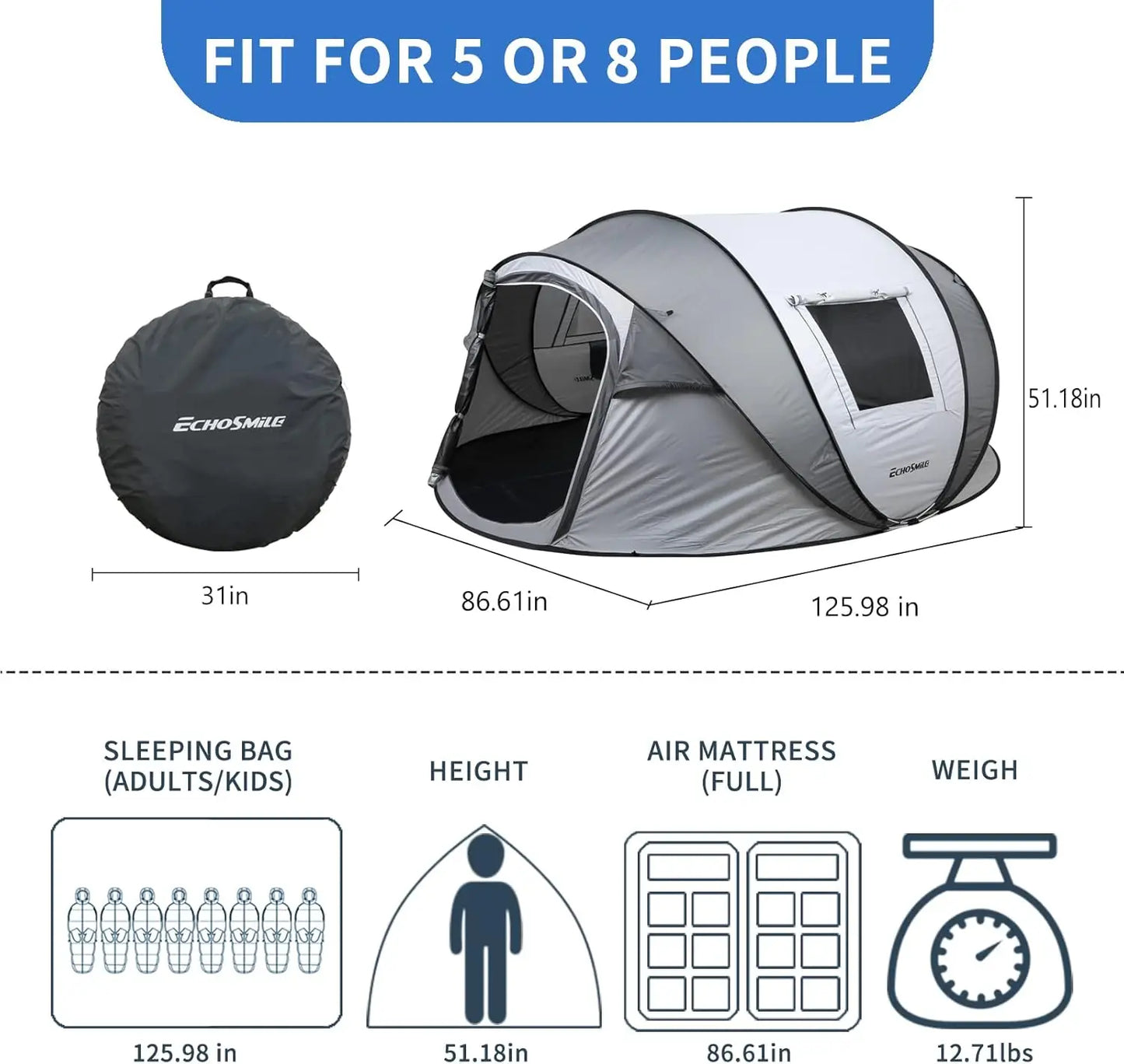 Water Resistant Pop Up Dome Tent