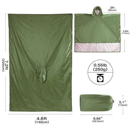 Portable 3 In 1Hiking Camping Poncho