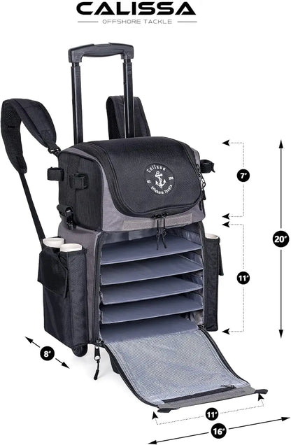 Rolling Waterproof Fishing Backpack with Rod Holders