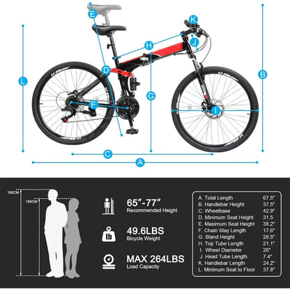 26 Inch Folding 21 Speed Mountain Bike